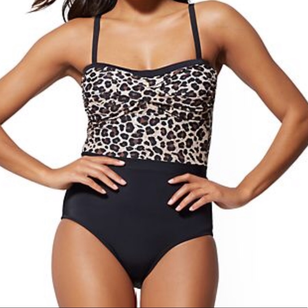 Convertible Leopard-Print Colorblock One-Piece - Picture 2 of 3
